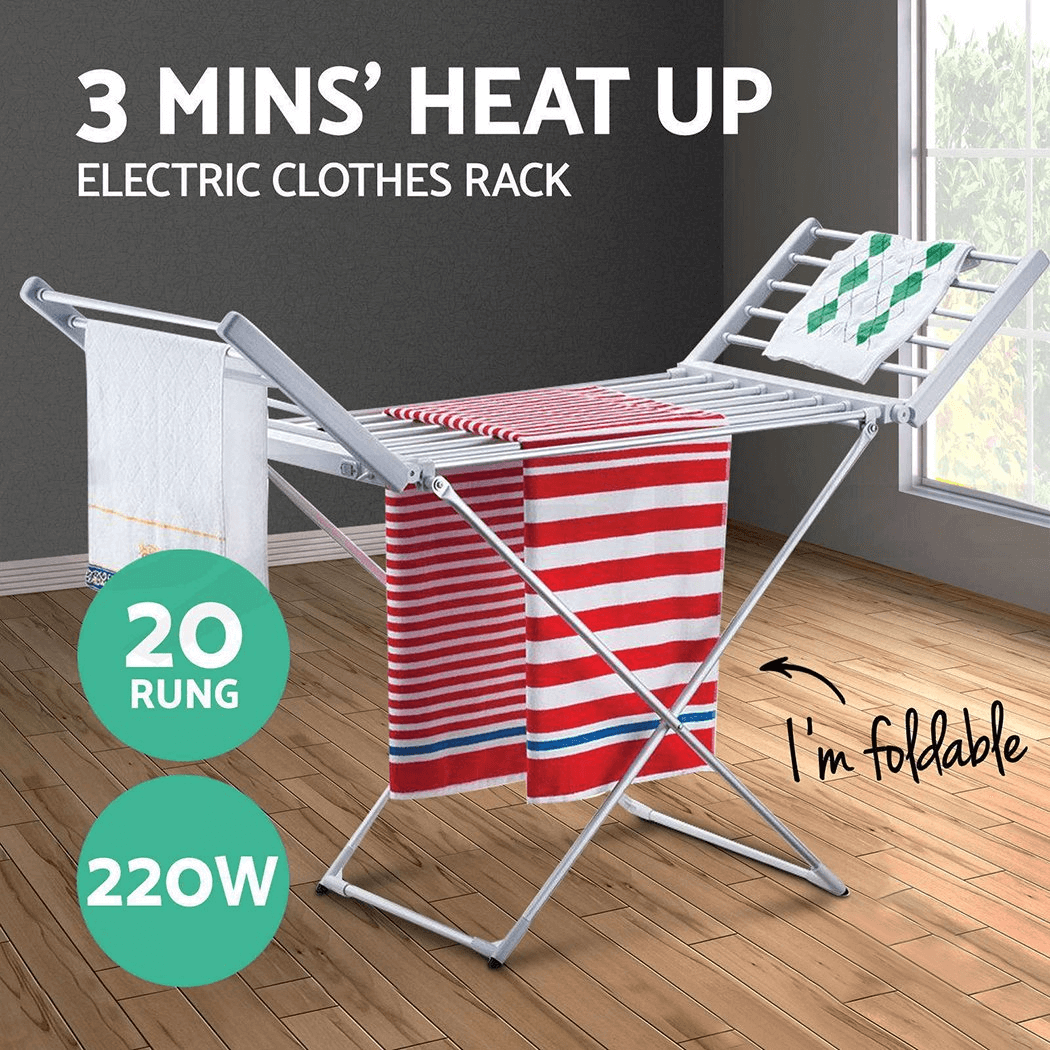 Electric Heated Towel Clothes Airer Rack Dryer Warmer Stand Rail Free